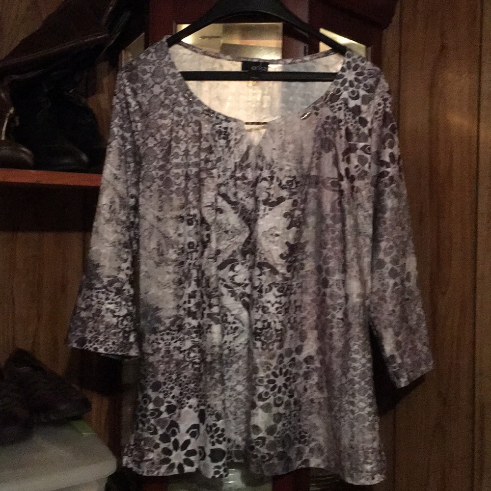 Erika Brown and gold blouse